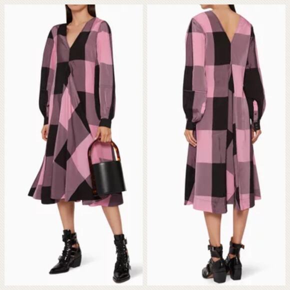 Ganni Check Midi Dress in Moonlite Mauve size 4 - Picture 2 of 15